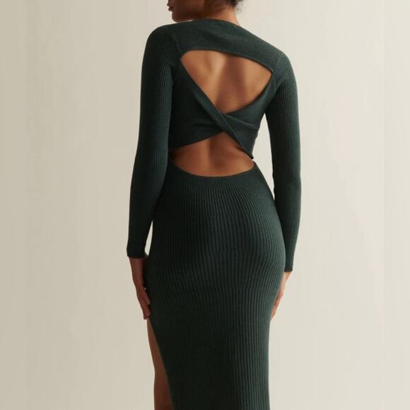 NWT SKIN Mariana Dress Size M (2) in Sea Moss Green Open Back Ribbed Cotton - Picture 3 of 9